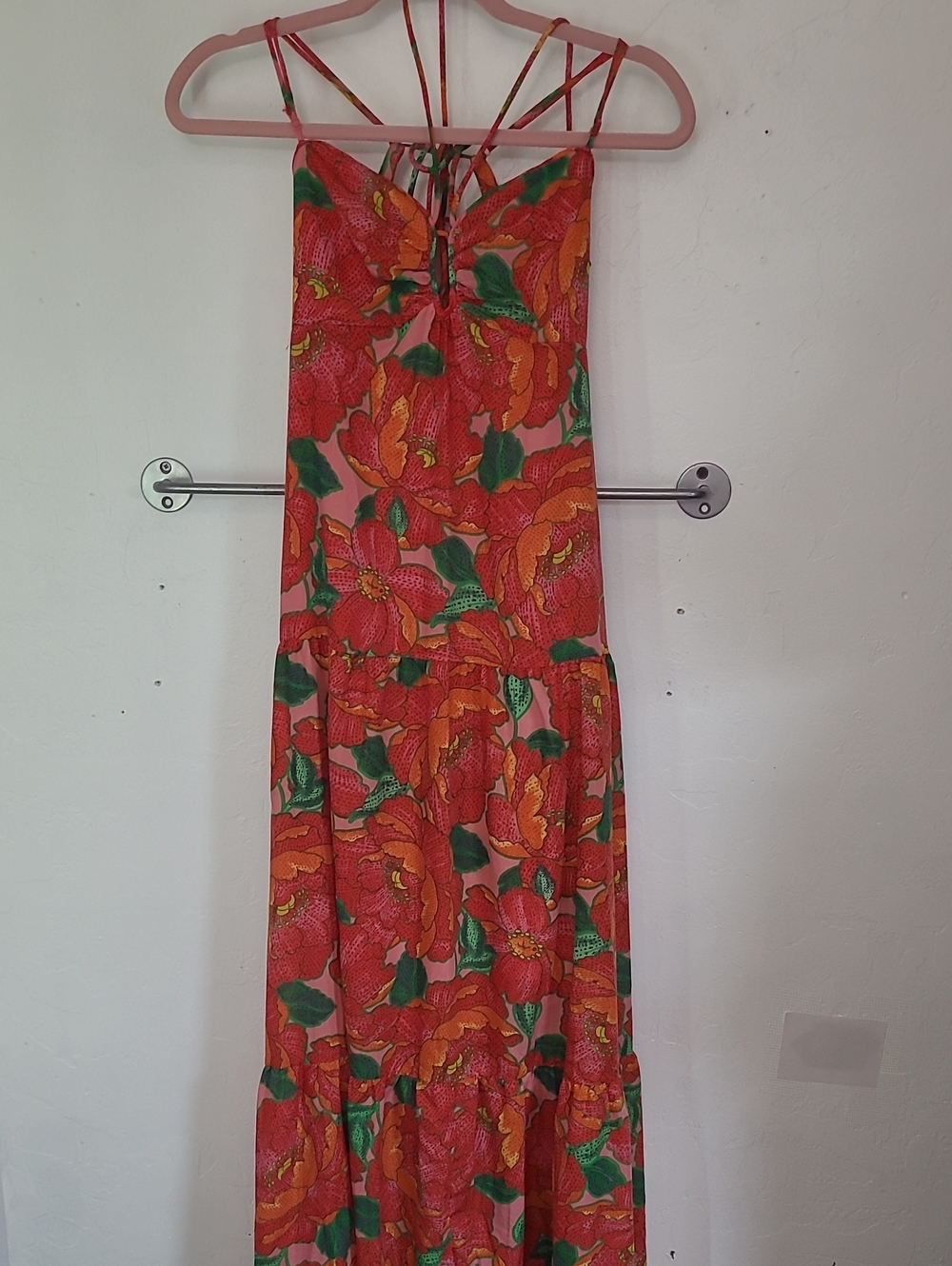 Red Floral Maxi Dress with Adjustable Straps